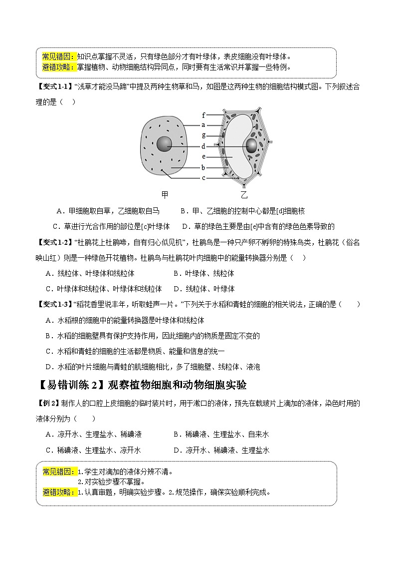 备战2025年中考生物考试易错题（全国通用）易错点04细胞生命活动基本单位(4大陷阱+4点提醒)(学生版)第3页