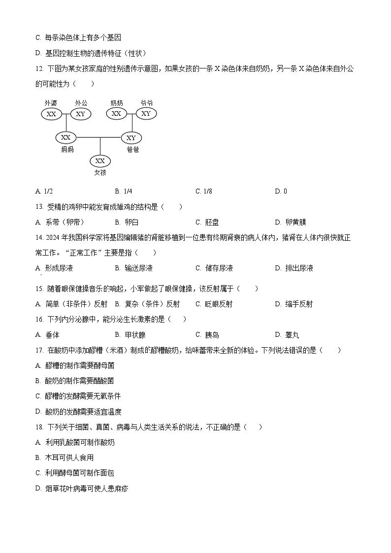 2025年河南省商丘市夏邑县中考一模生物试题（原卷版+解析版）第2页