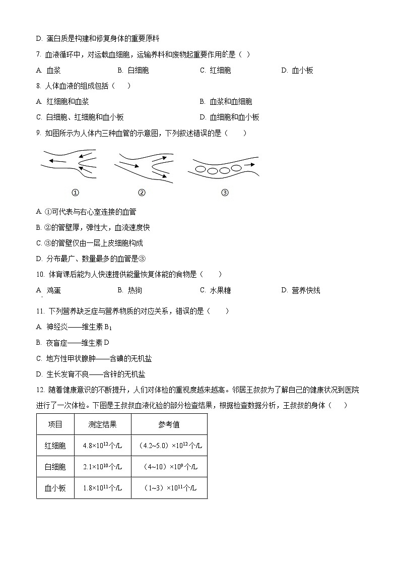 江西省吉安市八校联盟2024-2025学年七年级下学期3月月考生物试题（原卷版+解析版）第2页