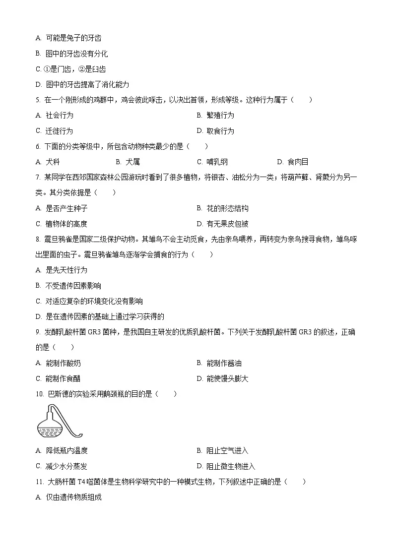 辽宁省大连市沙河口区2024-2025学年八年级上学期生物期末试题（原卷版+解析版）第2页