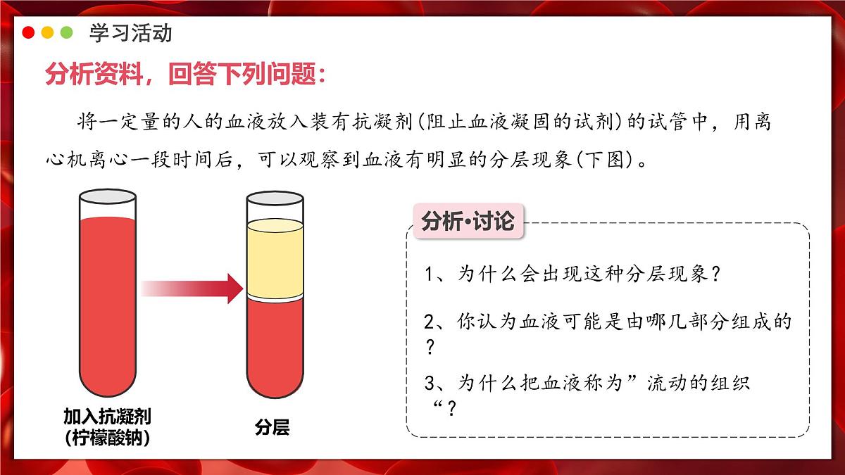 2024-2025学年人教版生物七年级下册 4.4.1 流动的组织——血液 课件第6页