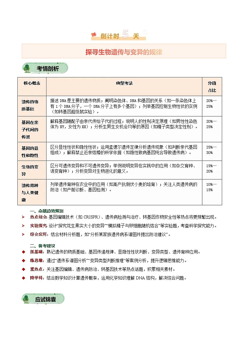 2025年中考考前冲刺攻略教案：生物（四）(原卷版)第2页