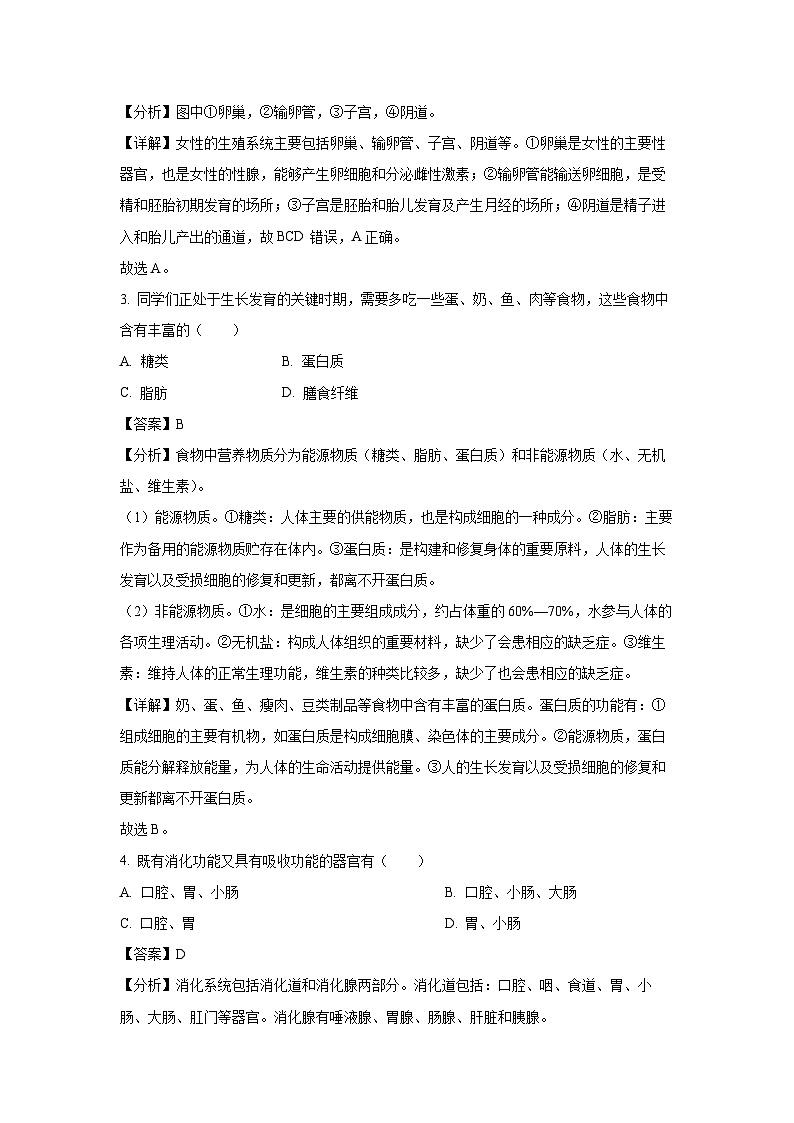 辽宁省鞍山市海城市2023-2024学年七年级下学期期末生物试题（解析版）第2页