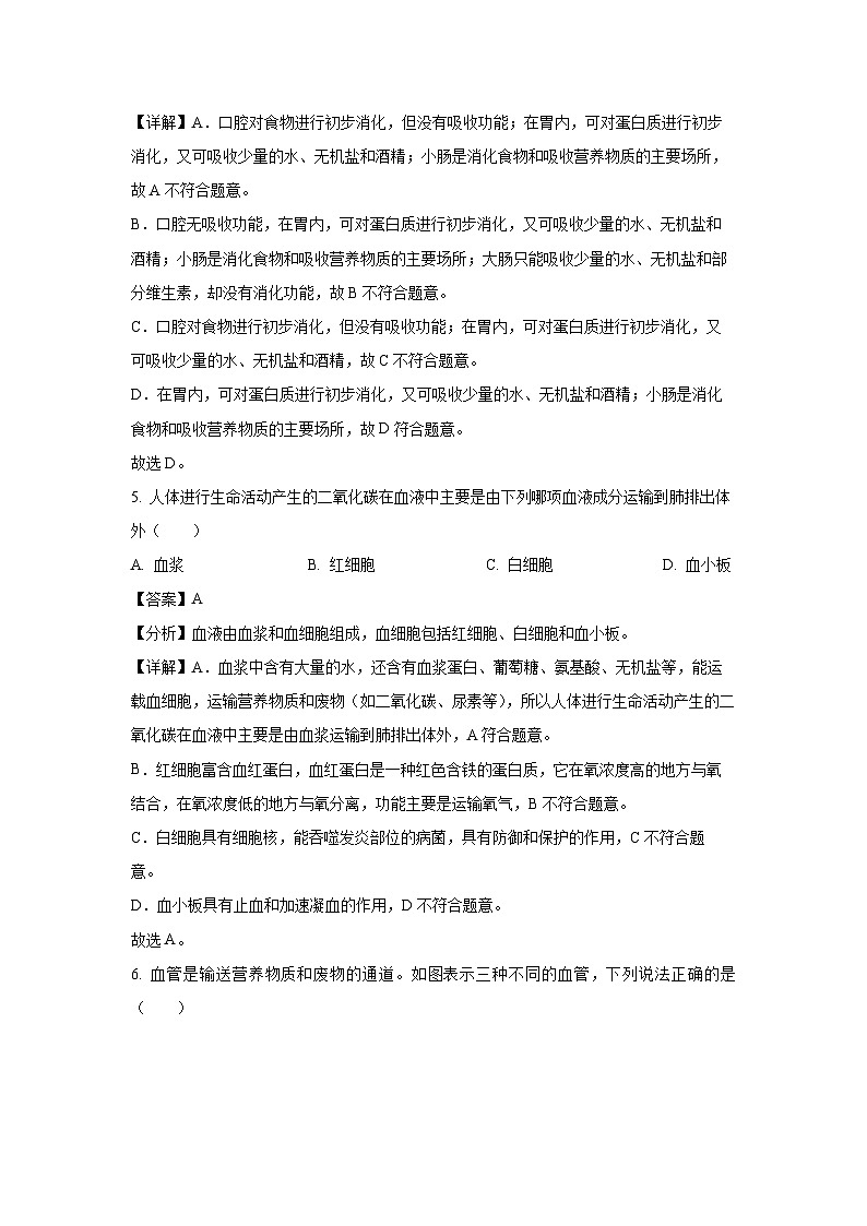 辽宁省鞍山市海城市2023-2024学年七年级下学期期末生物试题（解析版）第3页