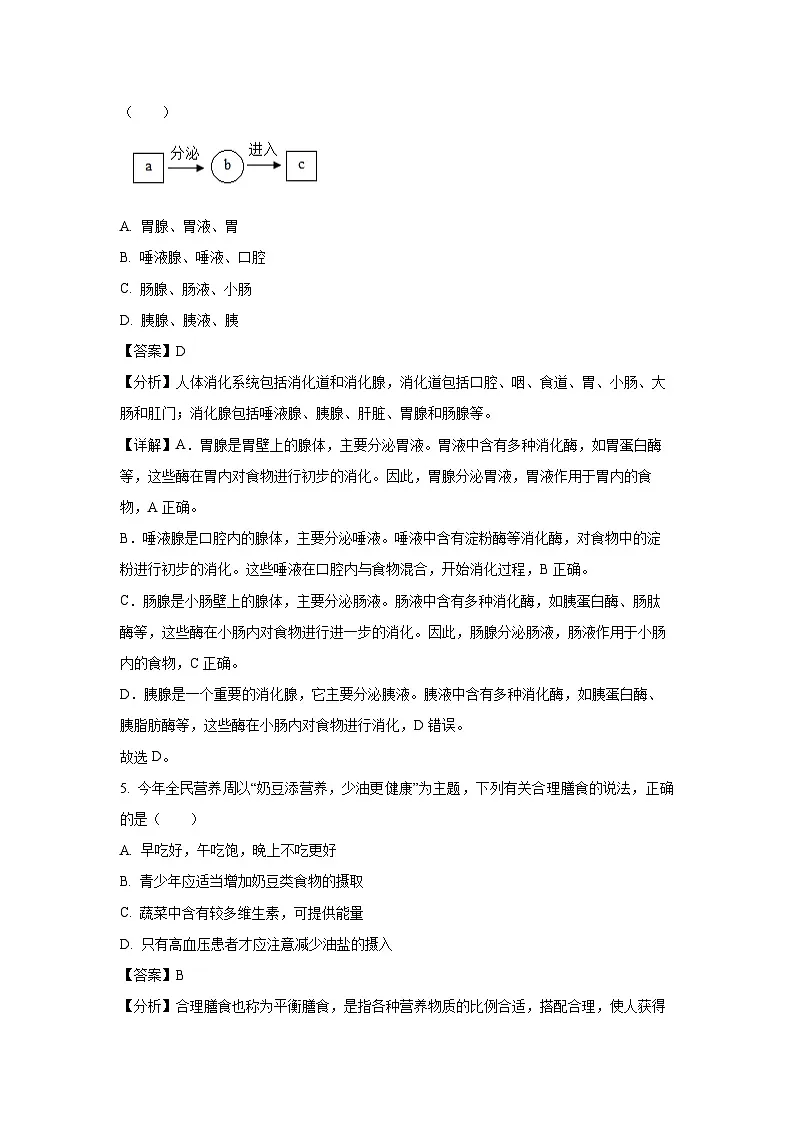 青海省海东市互助土族自治县八校2023-2024学年七年级下学期期末生物试题（解析版）第3页