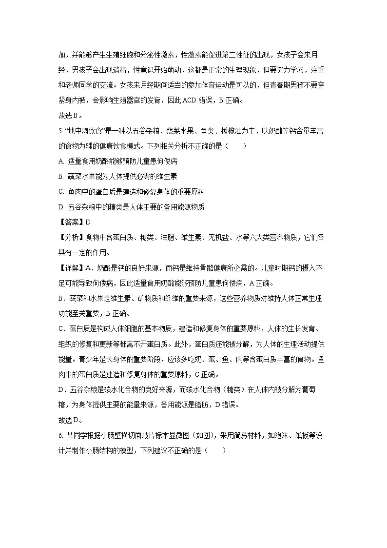 山西省吕梁市交口县2023-2024学年七年级下学期期末生物试题（解析版）第3页
