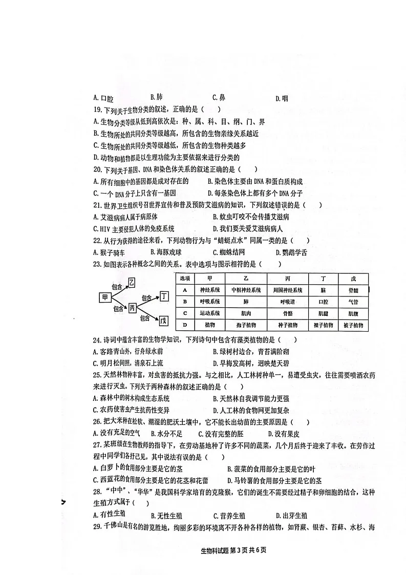 2025年海南省澄迈县初中毕业生学业水平考试二模生物试题（中考模拟）第3页