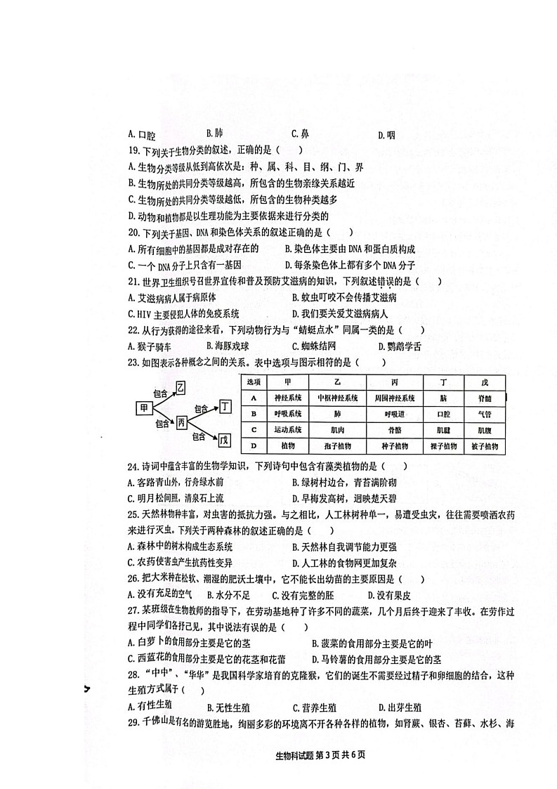 2025年海南省澄迈县初中毕业生学业水平考试二模生物试题（中考模拟）第3页