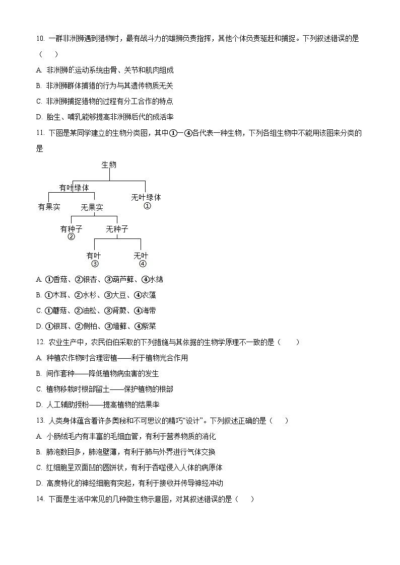 2025年河南省驻马店市驿城区八年级一模生物试题（中考模拟）第3页