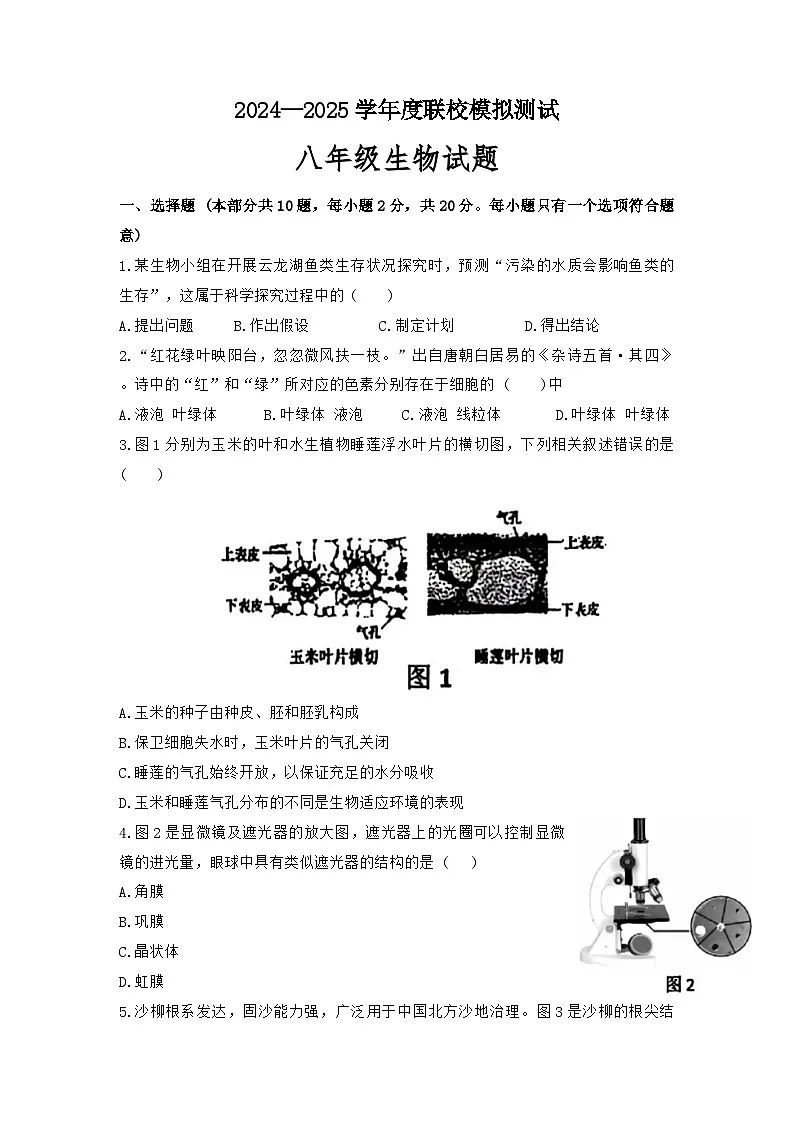 2025年江苏省徐州市沛县二模生物试题（中考模拟）第1页