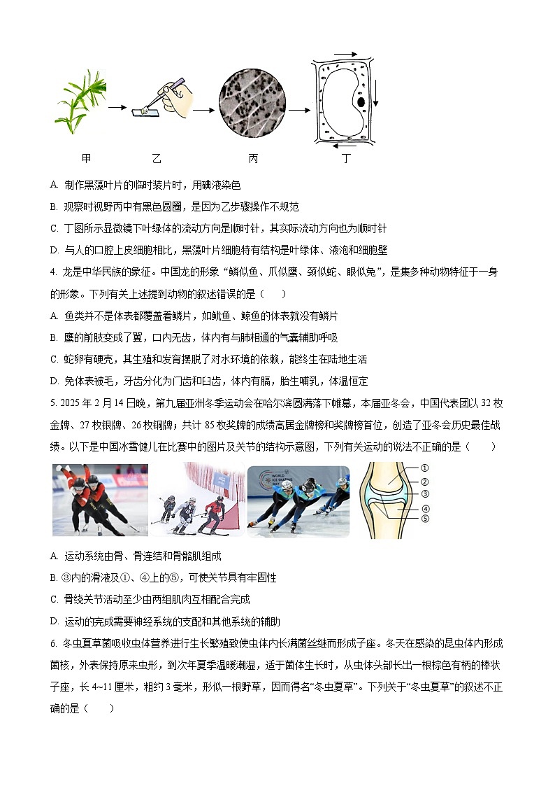 2025年山东省德州市中考二模生物试题（原卷版）第2页
