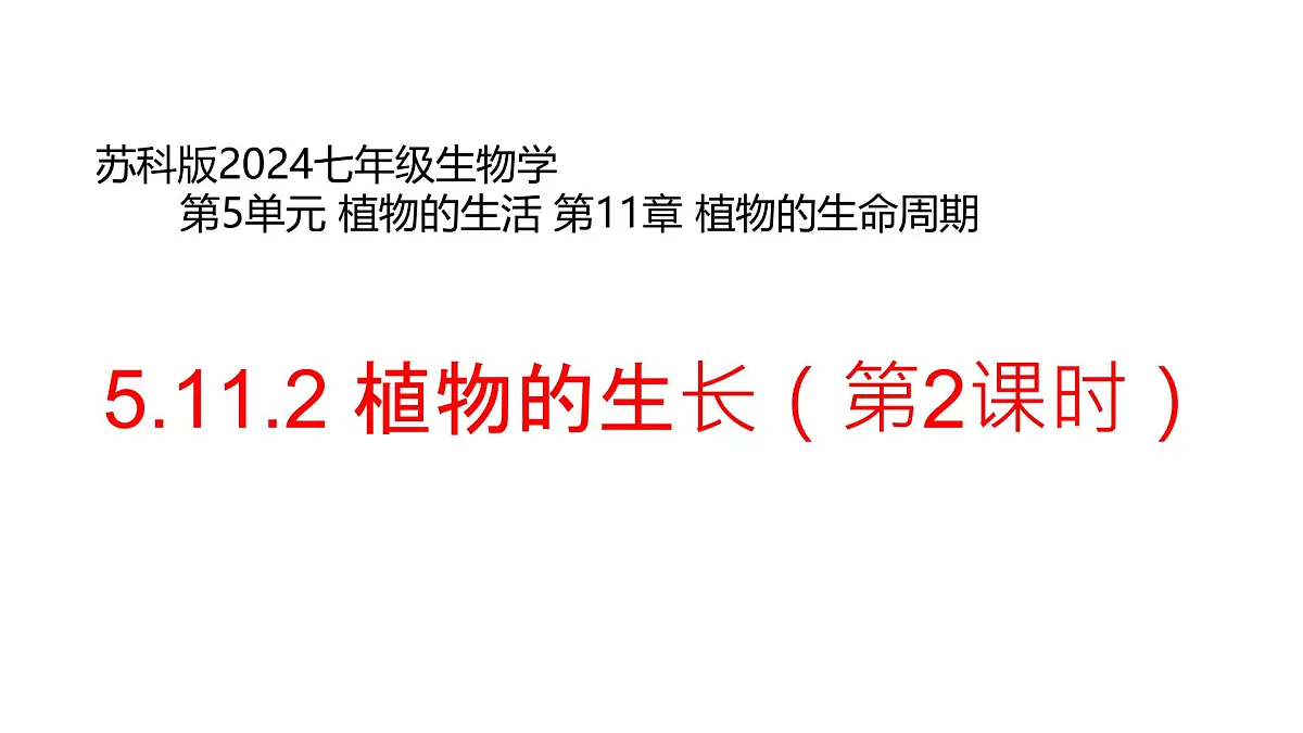 初中 生物 苏科版（2024）七年级下册5.11.2 植物的生长（第2课时） 课件第1页