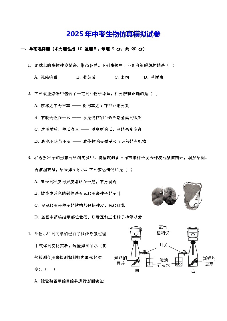 2025年中考生物仿真模拟试卷（含答案解析）第1页
