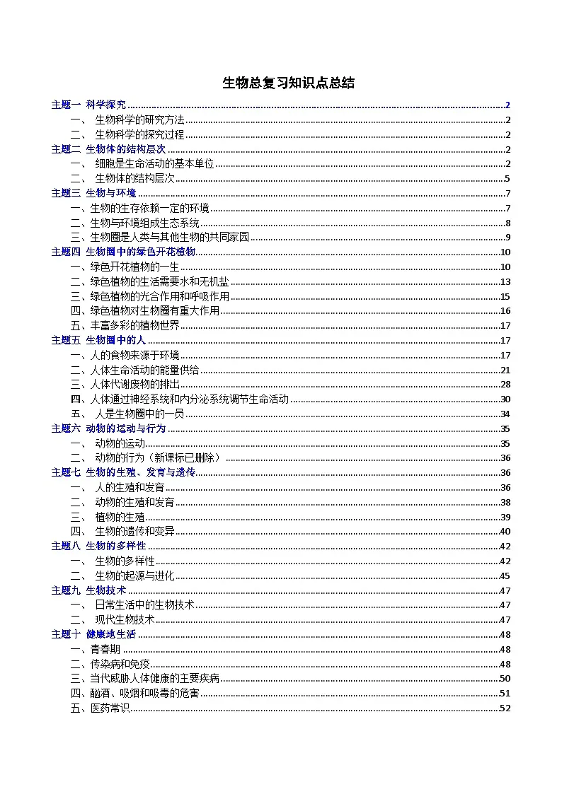 中考生物总复习核心梳理（32大考点）-2025年中考生物冲刺抢押秘籍学案第1页