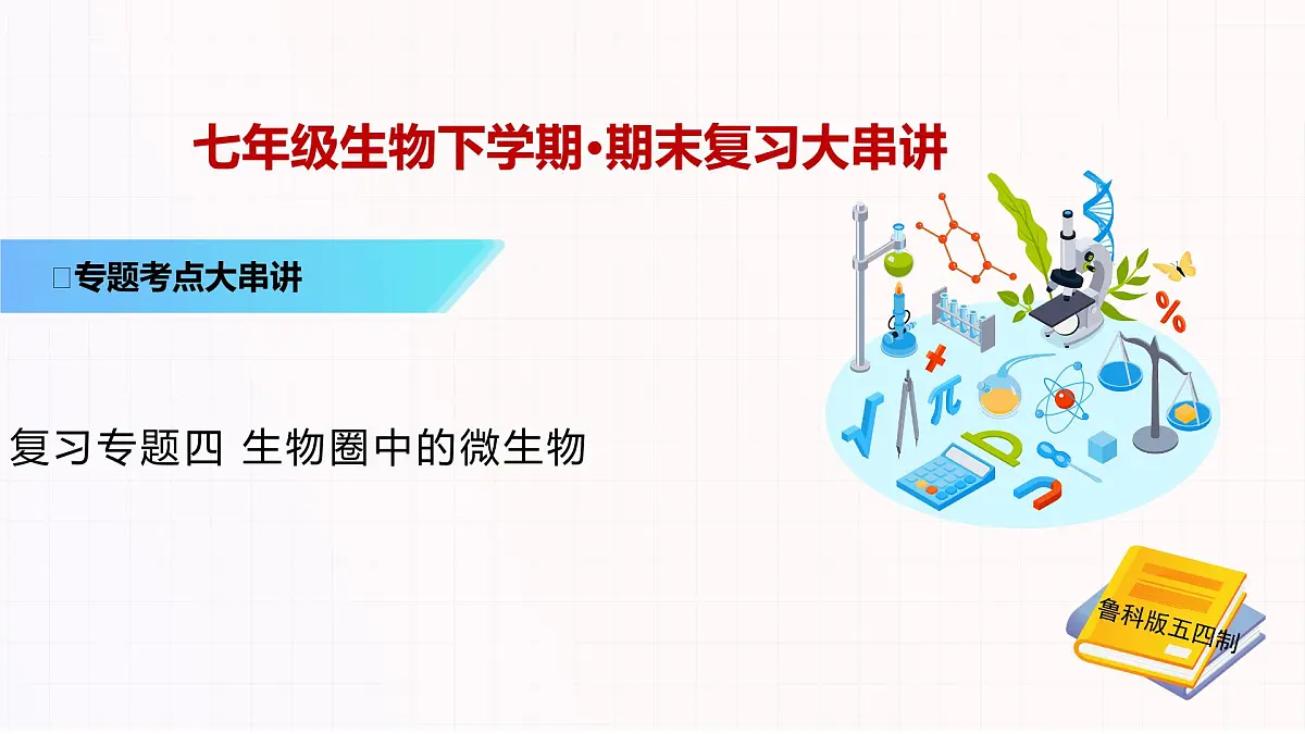 复习+生物圈中的微生物 2025学年七年级生物下学期期末考点大串讲（鲁科版五四学制）课件第1页
