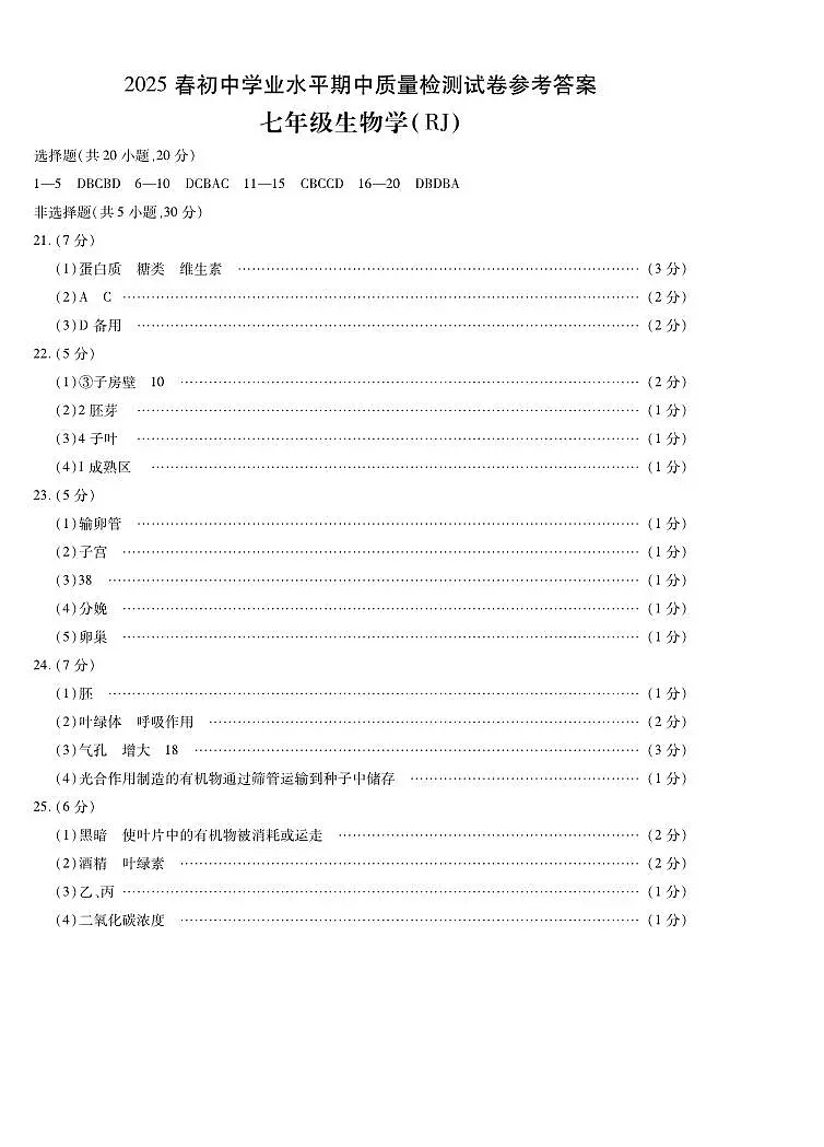 第三套 期中7生RJ答案第1页