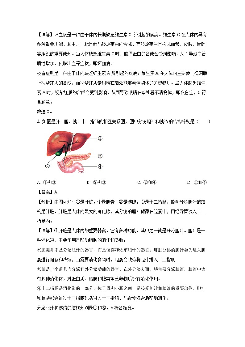 河北省保定市易县2023-2024学年七年级下学期期末生物试题（解析版）第2页