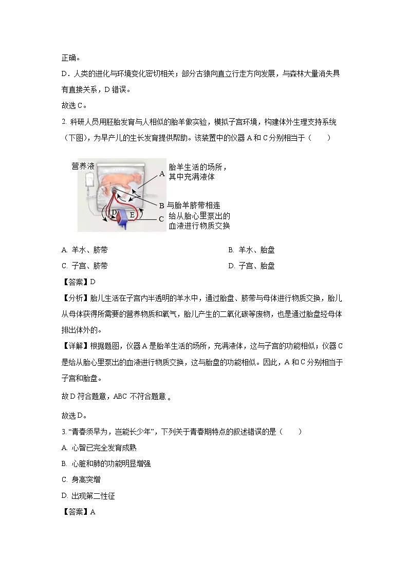 广东省江门市蓬江区2023-2024学年七年级下学期期末生物试题（解析版）第2页