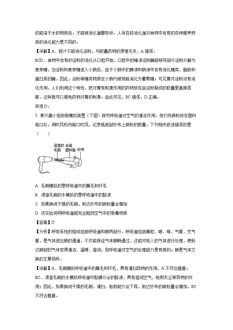 甘肃省陇南市武都区2023-2024学年七年级下学期期末生物试题（解析版）第3页