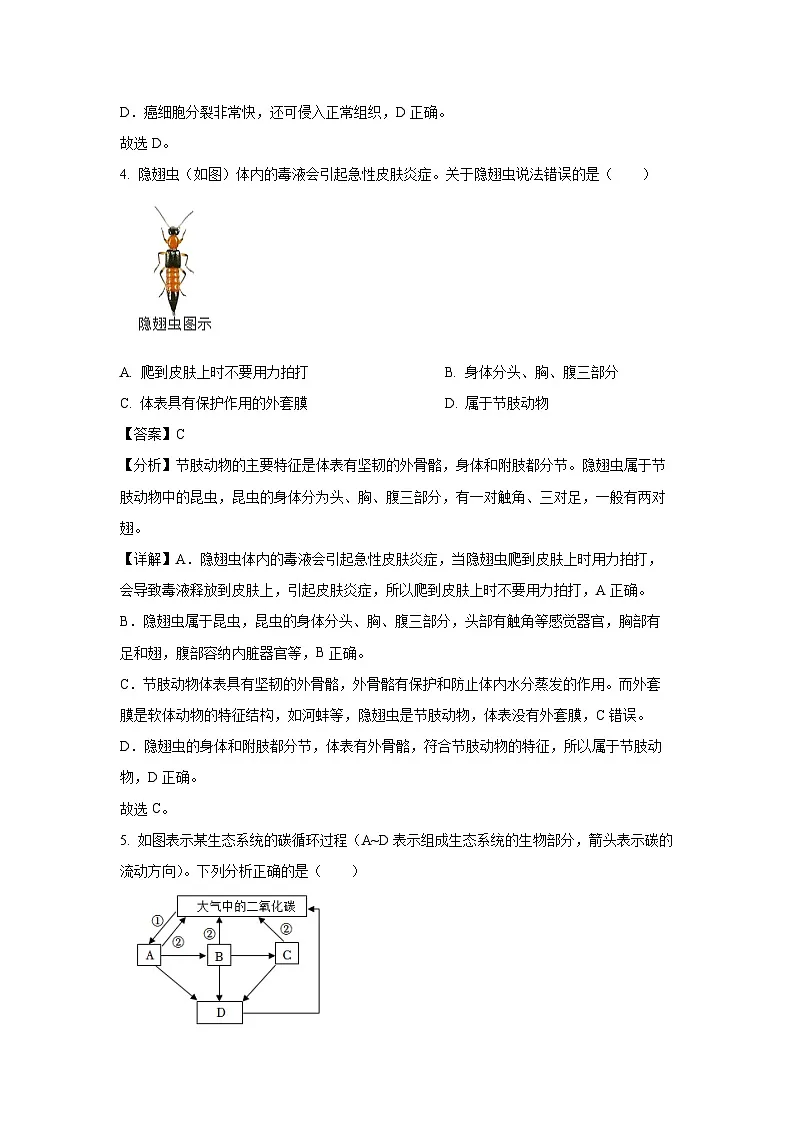 2025年山东省青岛市崂山区中考一模生物试题（解析版）第3页