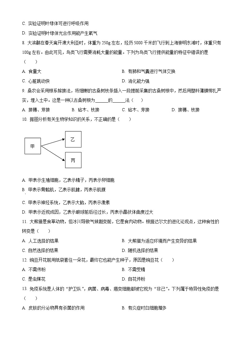 精品解析：2025年江西省赣州市八年级中考模拟预测生物试题（原卷版）第2页