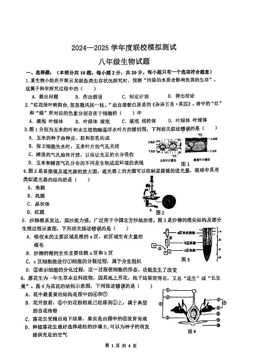 2025年江苏省徐州市沛县二模生物试题（中考模拟）第1页