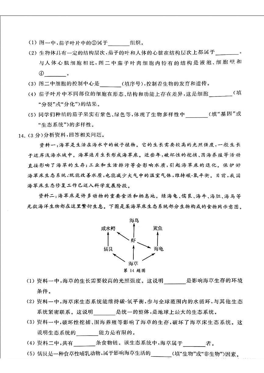 2025年辽宁省大连市八年级中考一模考试生物试题（中考模拟）第3页