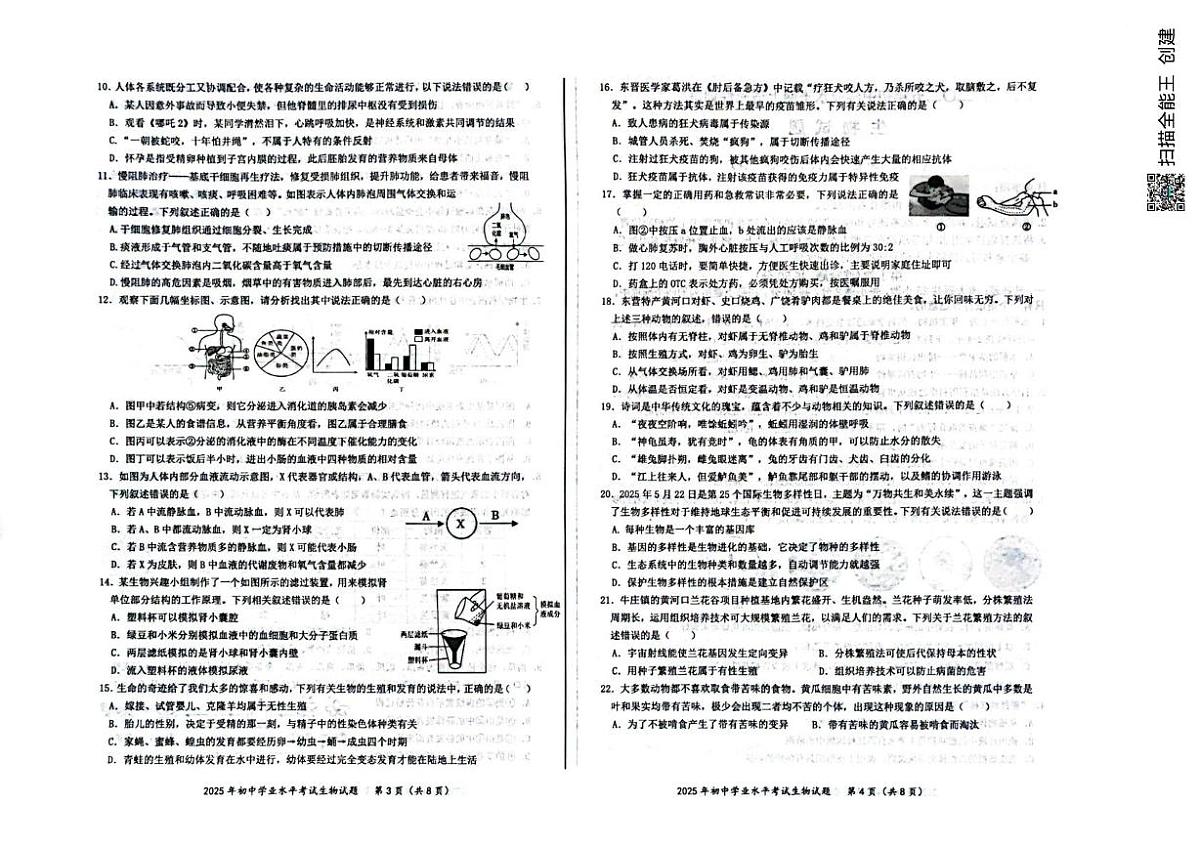 2025年山东省东营市八年级学业水平适应性训练二模生物试题（中考模拟）第2页