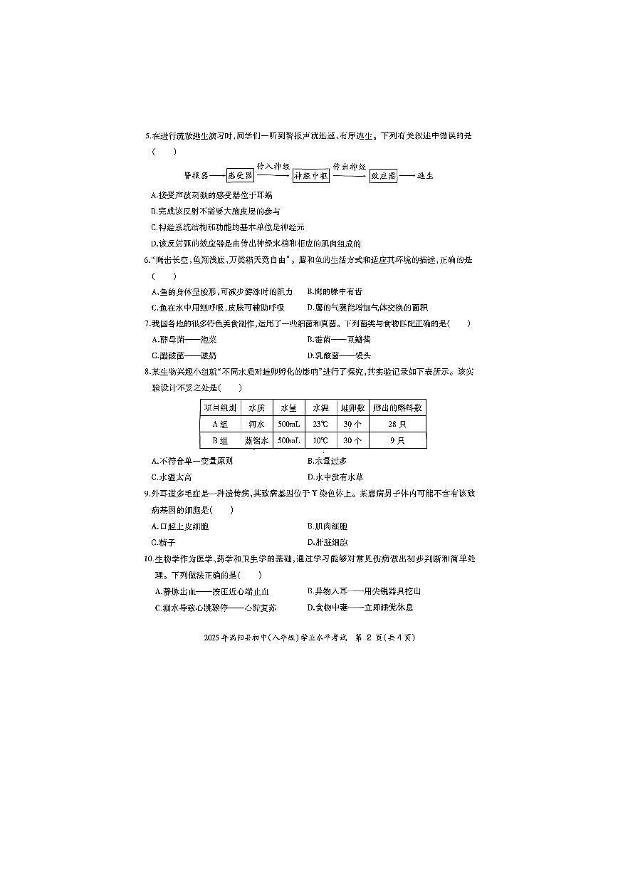 安徽省利辛县、涡阳县2025年初中学业考试八年级生物模拟试卷第2页