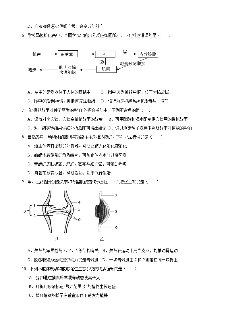 甘肃省武威市凉州区长城中学、吴家井中学2025年九年级二模 生物试卷第2页
