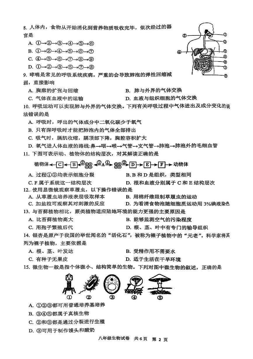 2025年江苏省泰州市兴化市中考二模生物试题（中考模拟）第2页