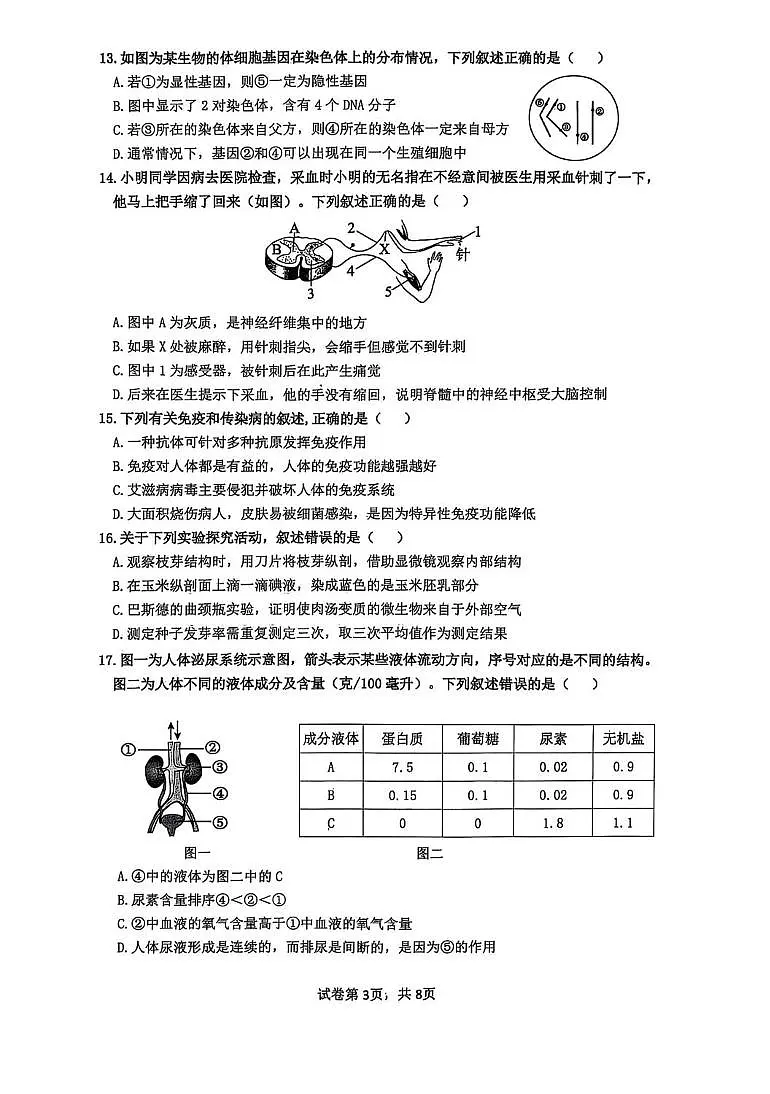 2025年山东省济南市历下区八年级中考三模生物试题（中考模拟）第3页