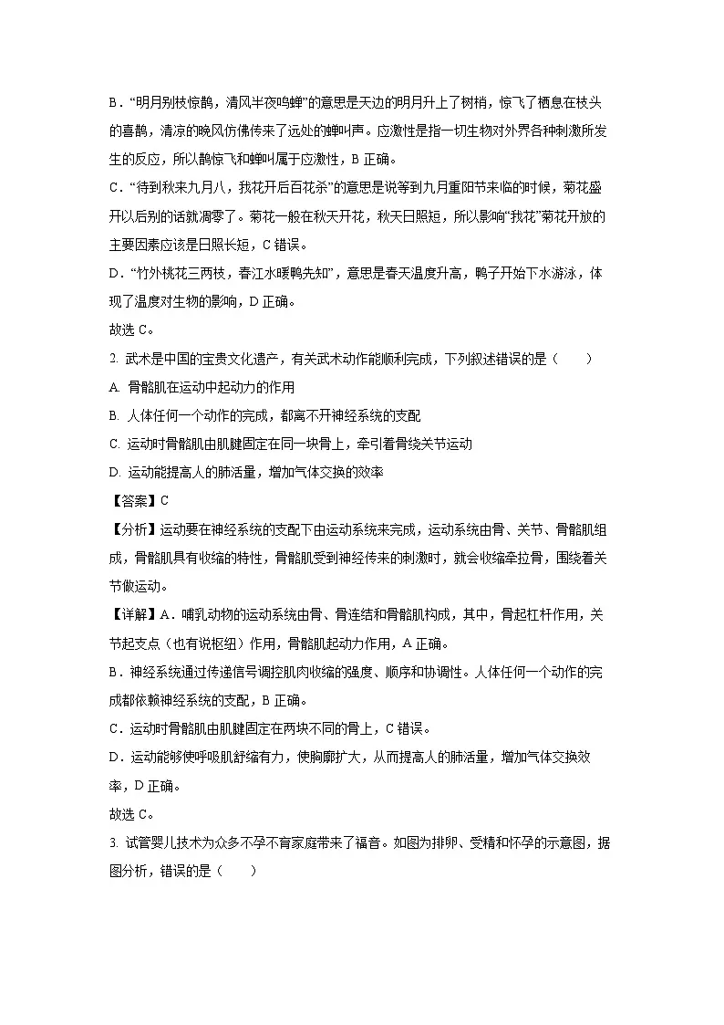 2025年山东省东营市利津县八年级中考一模生物试卷（解析版）第2页
