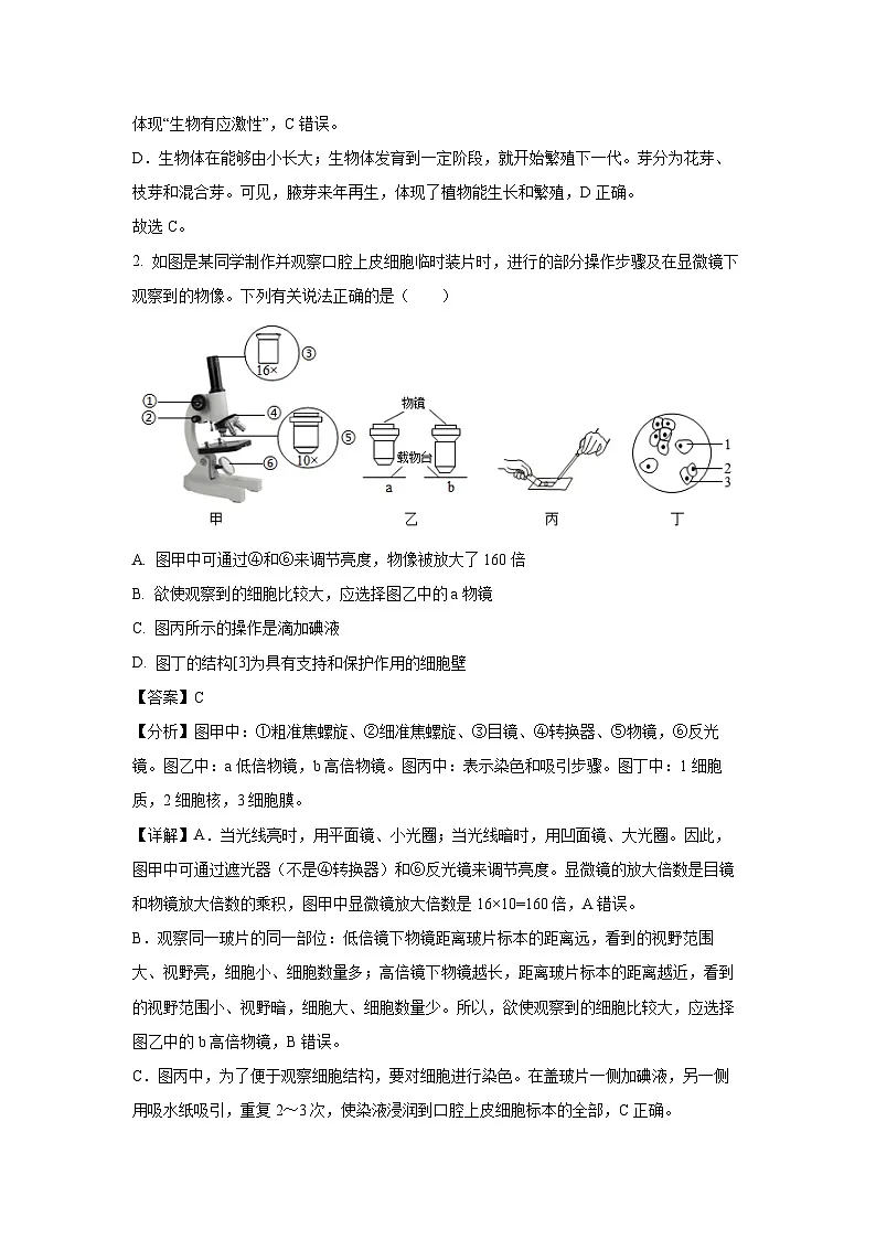 2025年山东省滨州市沾化区八年级中考一模生物试卷（解析版）第2页