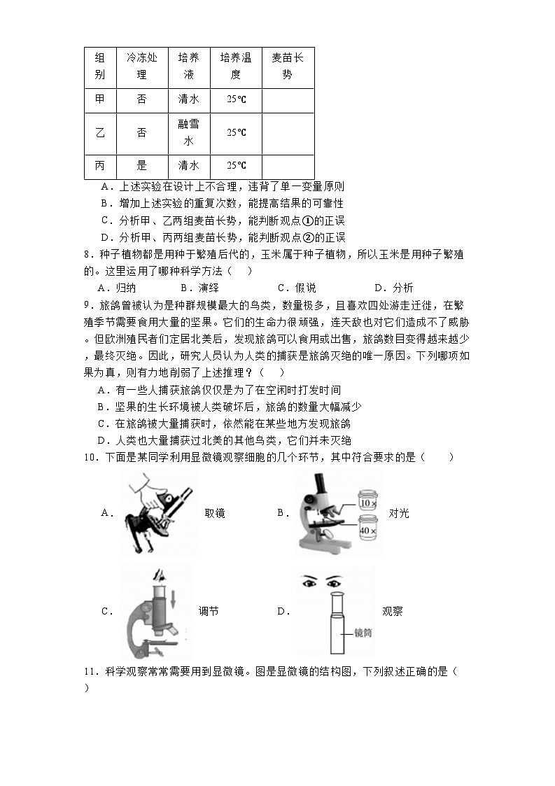 山东省曲阜市2024-2025学年七年级上学期期中 生物学试题第2页