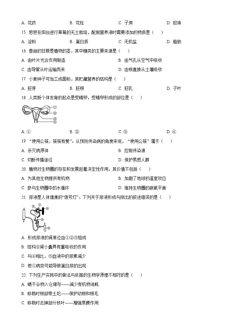 2025年福建省莆田市八年级中考模拟生物试题（中考模拟）第3页