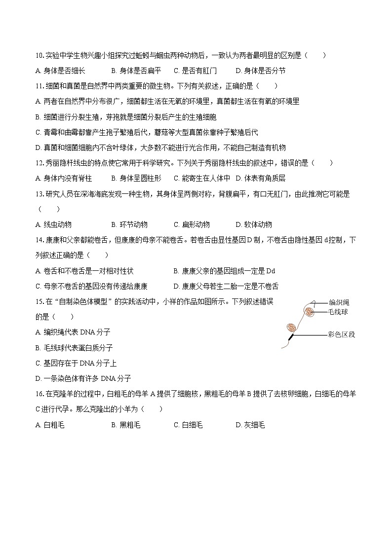 2025年河南省驻马店市遂平县中考生物第二次模拟考试试卷（中考模拟）第3页