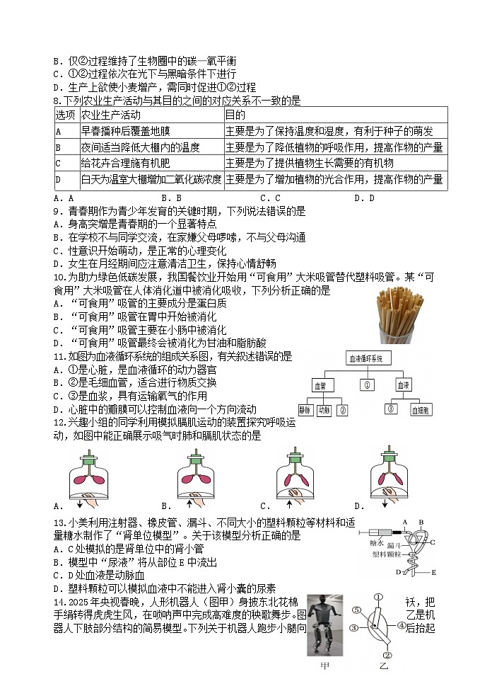 2025年江苏省盐城市建湖县八年级中考模拟预测生物试卷（中考模拟）第2页