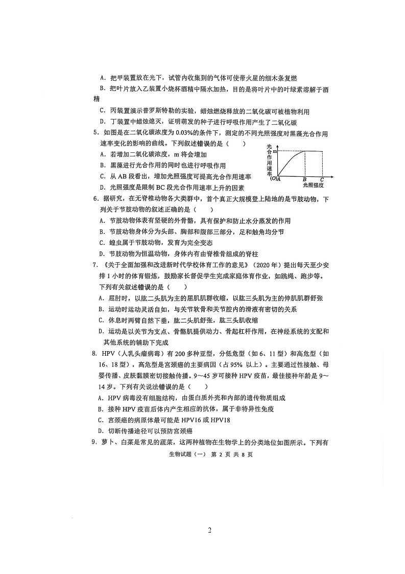 2025年山东省菏泽市单县九年级一模生物试题（中考模拟）第2页