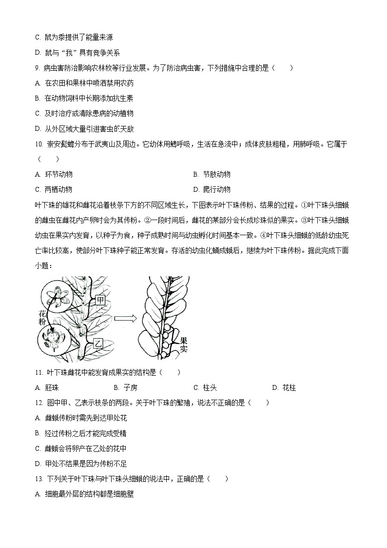 2025年福建省福州市八年级一模生物试题（原卷版）第2页