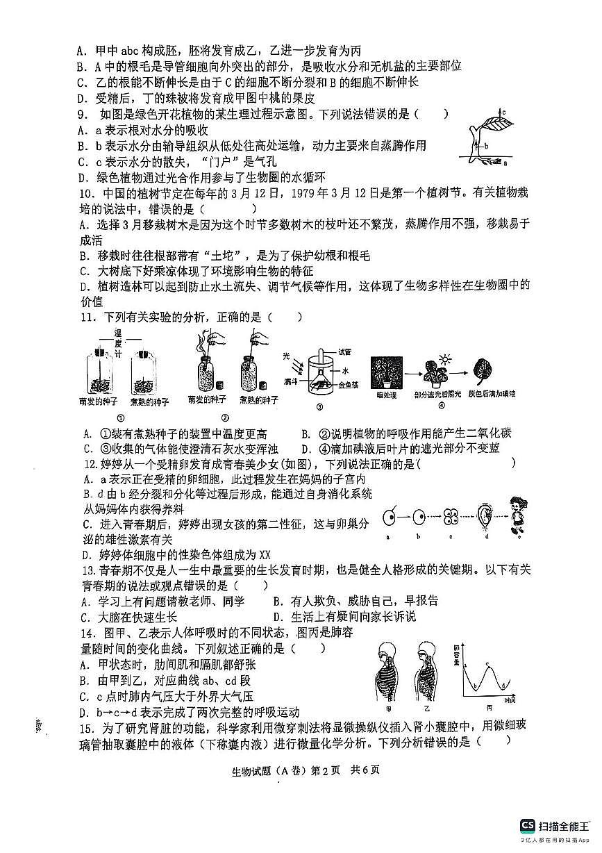 2025年山东省临沂市罗庄区八年级中考二模生物试题（中考模拟）第2页
