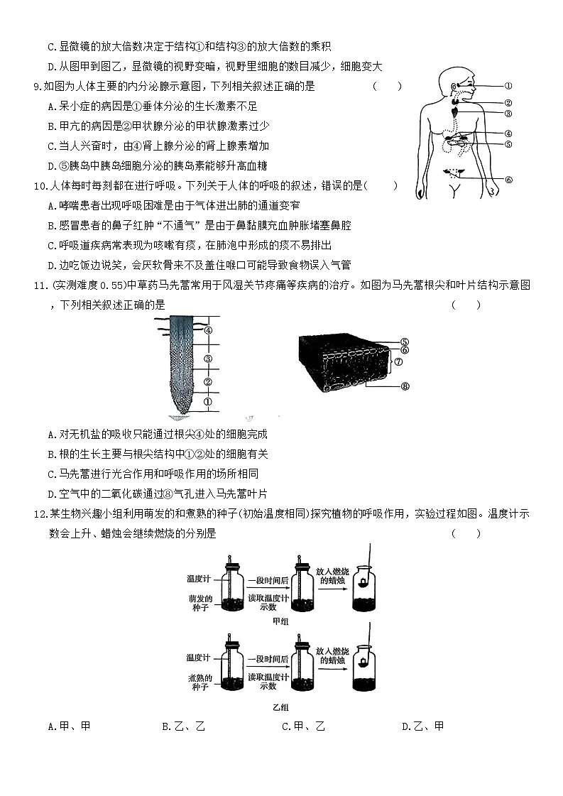 2025年河南省平顶山市鲁山县第七教研区中考二模生物试题（中考模拟）第2页