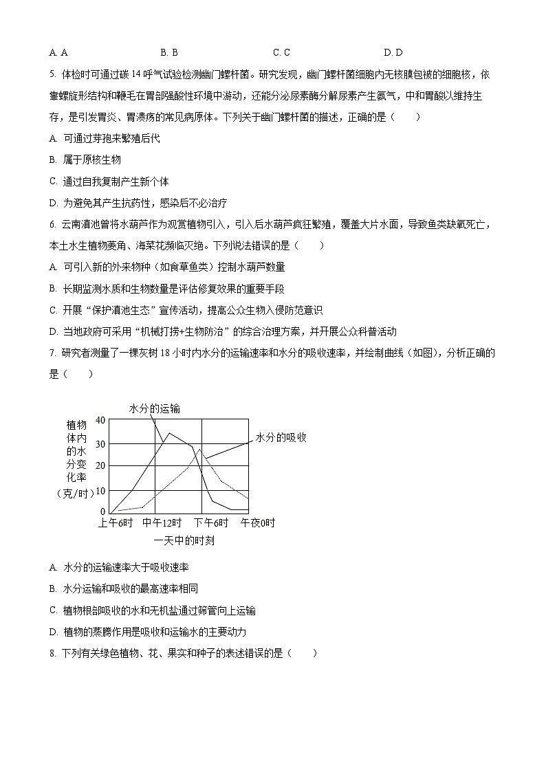 2025年山东省滨州市无棣县八年级二模生物试题（中考模拟）第2页