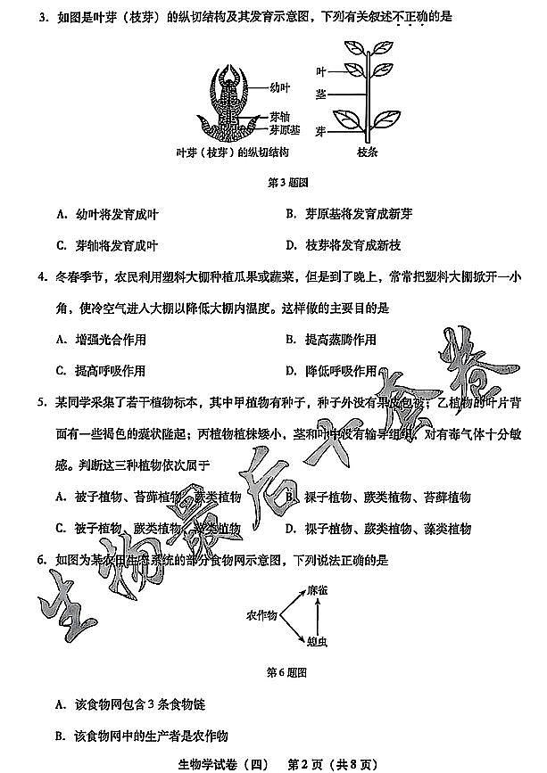 2025年辽宁省初中生物中考模拟卷押题卷最后一卷（4）及其答案第2页