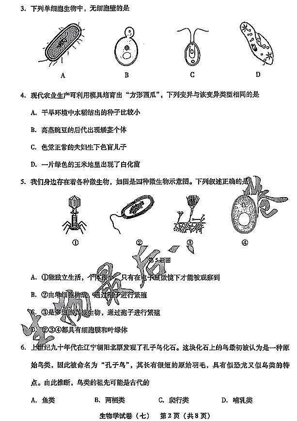 2025年辽宁省初中生物中考模拟卷押题卷最后一卷（7）及其答案第2页
