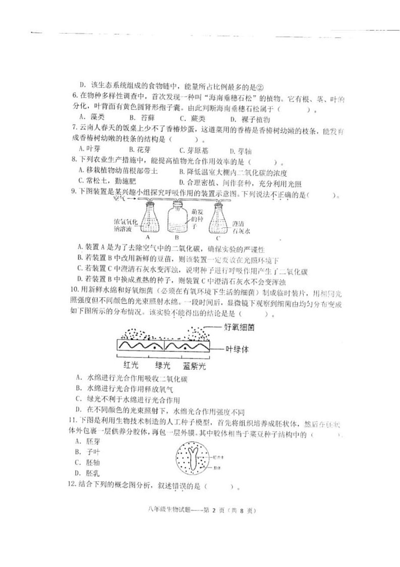 2025年云南省大理白族自治州中考二模生物试题第2页