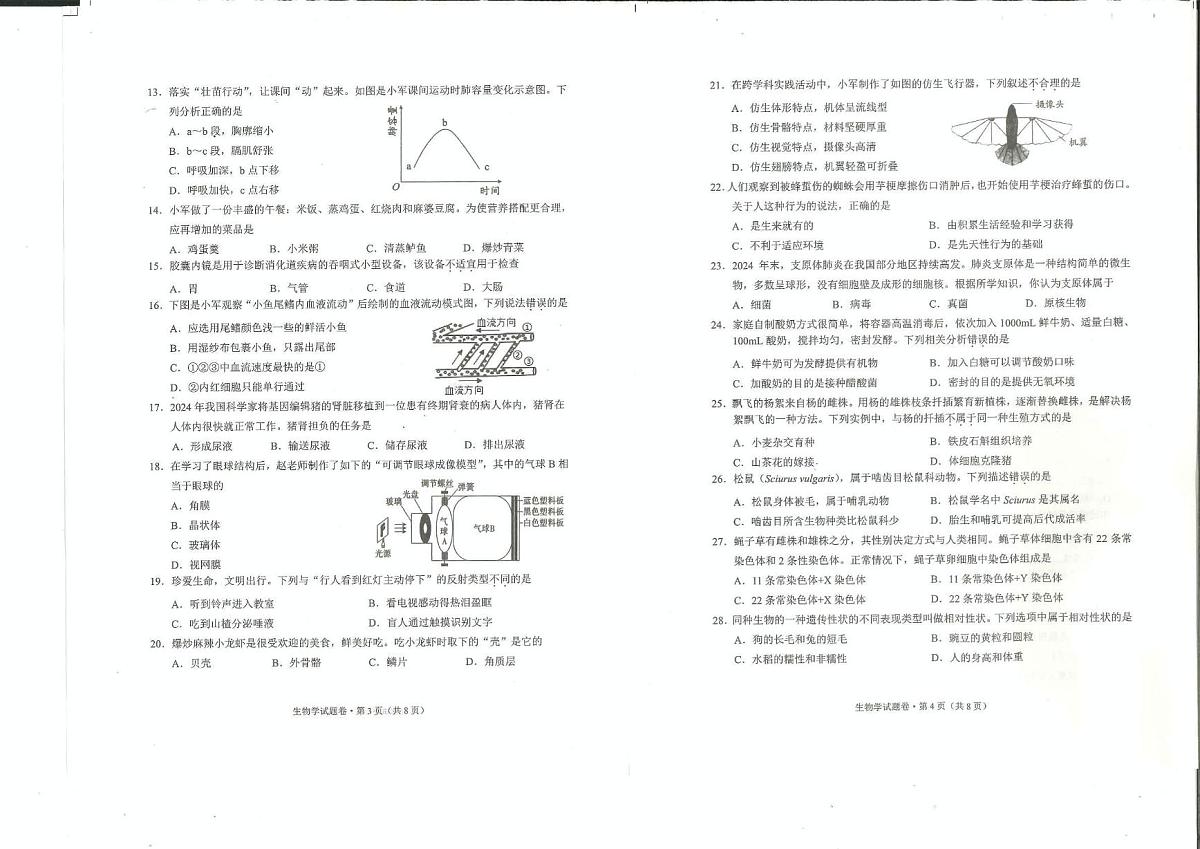 2025年云南省大理州初中学业水平考试模拟测试生物试卷第2页