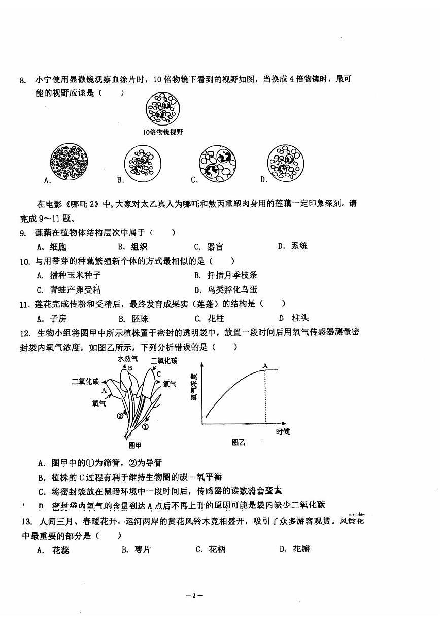 2025年广东省东莞市九校中考一模生物试卷（中考模拟 ）第2页