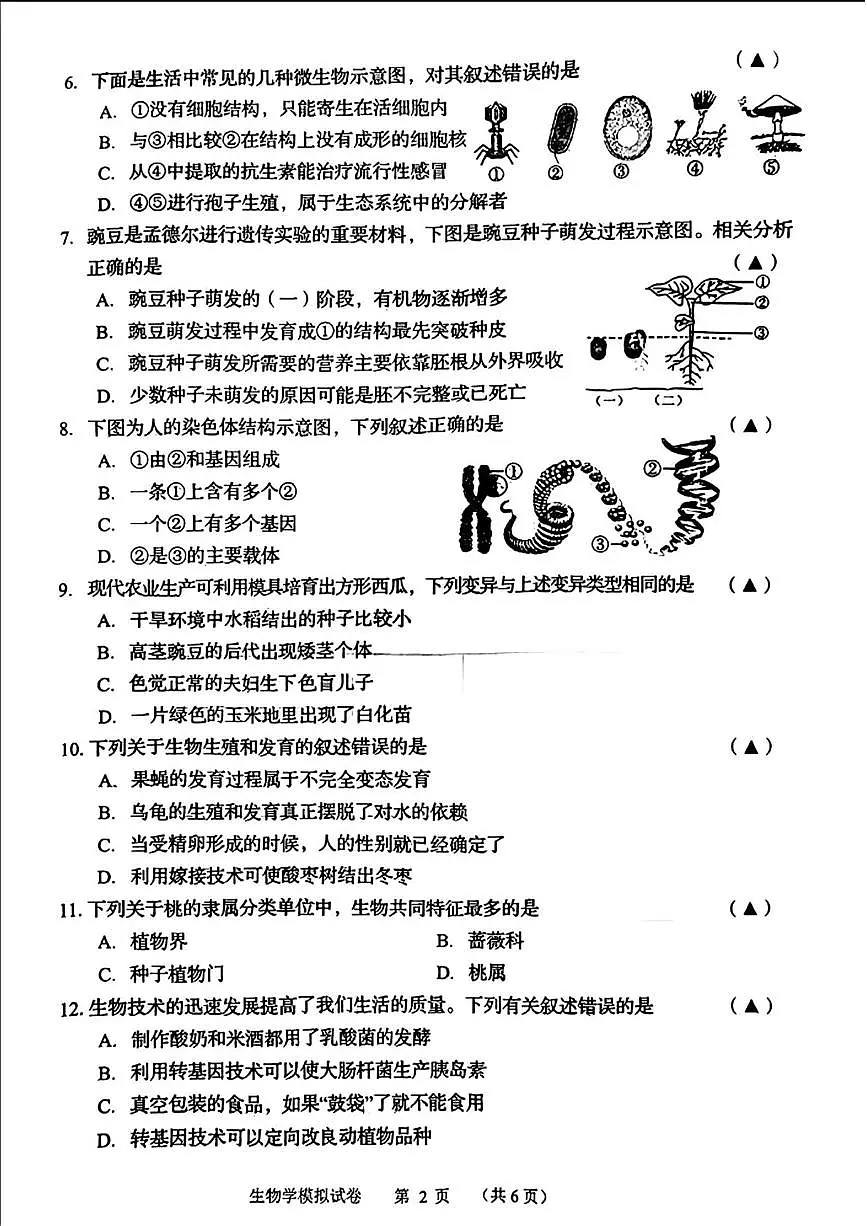 2025年辽宁省锦州市八年级中考二模生物试题（中考模拟 ）第2页