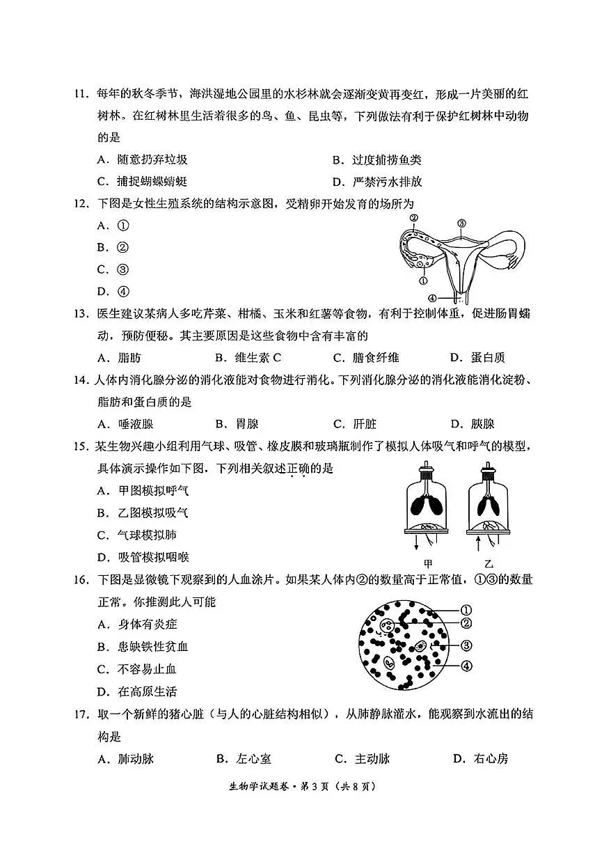 2025年云南省昆明市西山区生物中考二模试卷（中考模拟）第3页